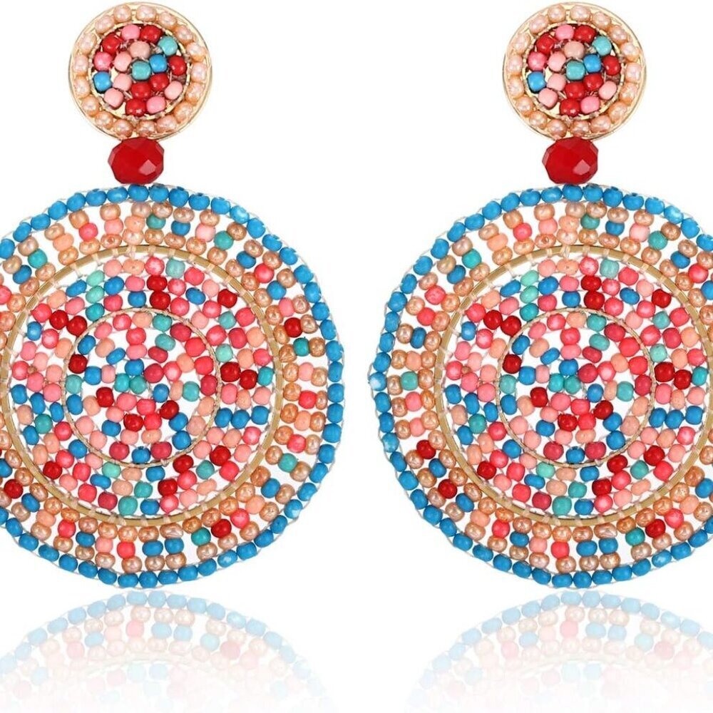 Colorful Beaded Hoop Earrings for Women Boho